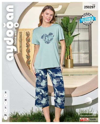 Aydoğan Home Wear Kadın Pembe "Love Always Wins" Baskılı Esnek Viskon Pijama Takımı resmi