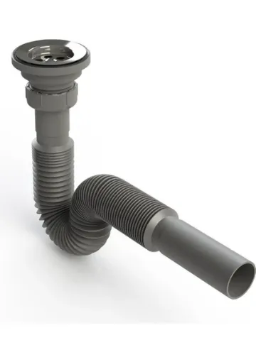 ŞENEL Yapı Market Metal Ağızlı Körüklü Lavabo Mutfak Sifonu Lavabo Gider Borusu Gri resmi