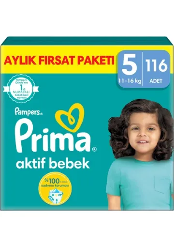 Prima Aktif Bebek, Bebek Bezi 5 Numara, 116 adet resmi