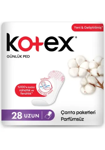 Kotex Günlük Ped Uzun Çanta Paketleri Parfümsüz 28'li resmi