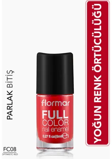 Flormar Full Color Ultra Yüksek Pigmentli & Parlak Bitişli Oje (FC08 Optimistic Red) 8682536065382 resmi