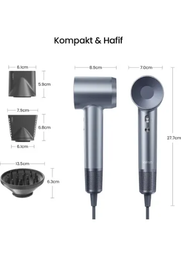 Laifen Swift Mavi-Gümüş 1600W 3 Başlıklı Yüksek Hızlı Saç Kurutma Makinesi resmi