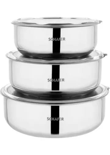 Schafer Practi Çelik Saklama Kabı 3 Lü (16-18-20 cm) -6 Parça-İnox resmi