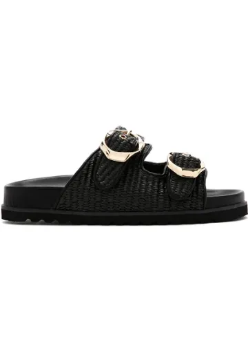 Kadın Siyah Çift Tokalı Hasır Terlik 25SFD4402M7 1 resmi