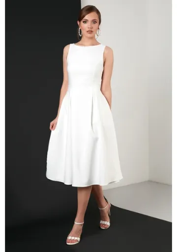 Lela Bisiklet Yaka Cepli Pileli Midi Elbise Bayan Elbise 6051963 resmi