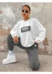 Trendseninle Kadın Beyaz Füme Nasa Baskılı Oversize Alt Üst Eşofman Takımı resmi
