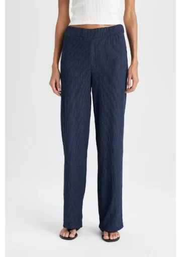 DeFacto Bürümcük Pantolon Lacivert Wide Leg Geniş Bol Paça Esnek Belli C0200AX24AU resmi