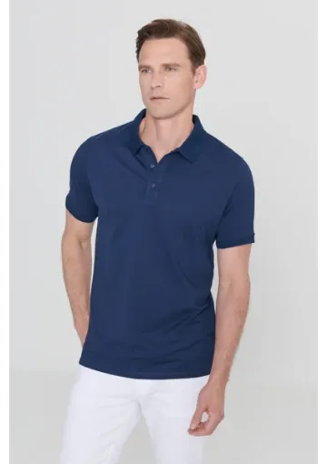 Altınyıldız Classics AC&Co / Altınyıldız Classics Erkek Çekmeyen Pamuklu Kumaş Slim Fit Dar Kesim Lacivert Kıvrılmaz Polo Yaka Tişört 4,6 25609 Değerlendirme resmi