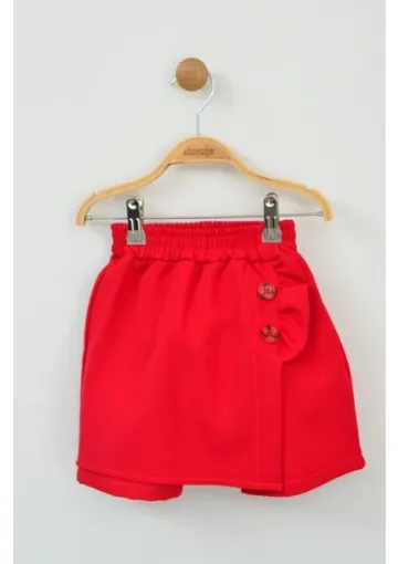 Bebbiş 23 Nisan Kırmızı Fırfırlı Düğme Detaylı Kız Çocuk Şort Etek (5-16 Yaş) resmi