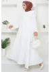 Hafsa Mina Omuzu Fırfırlı Ayrobin Tesettür Elbise Beyaz HM2062 resmi