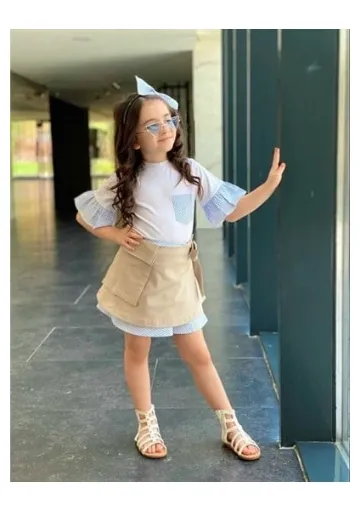 Kokoş Bebe k Blue White Kokoş Etek Takım 3 Parça resmi