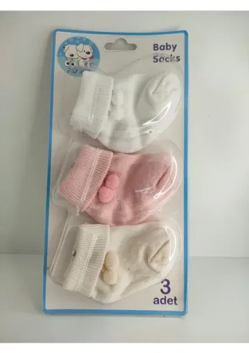 Akface Ponponlu I Pamuk Yenidoğan Bebek Çorabı resmi